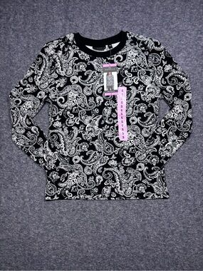 Rafaella Black and White Paisley Long-Sleeve Tee